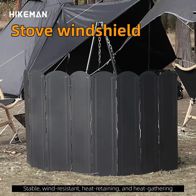 

HIKEMAN Outdoor Black Large Windshield Camping BBQ Campfire Stove Foldable Cookware Galvanized Plate Heat Gathering Windshield