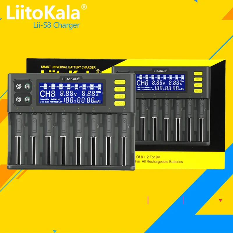 1-5PCS LiitoKala Lii-S8 18650 Battery charger 8-Slot Auto-Polarity Detect For 26650 21700 14500 10440 16340 1.2V 3.7V battery