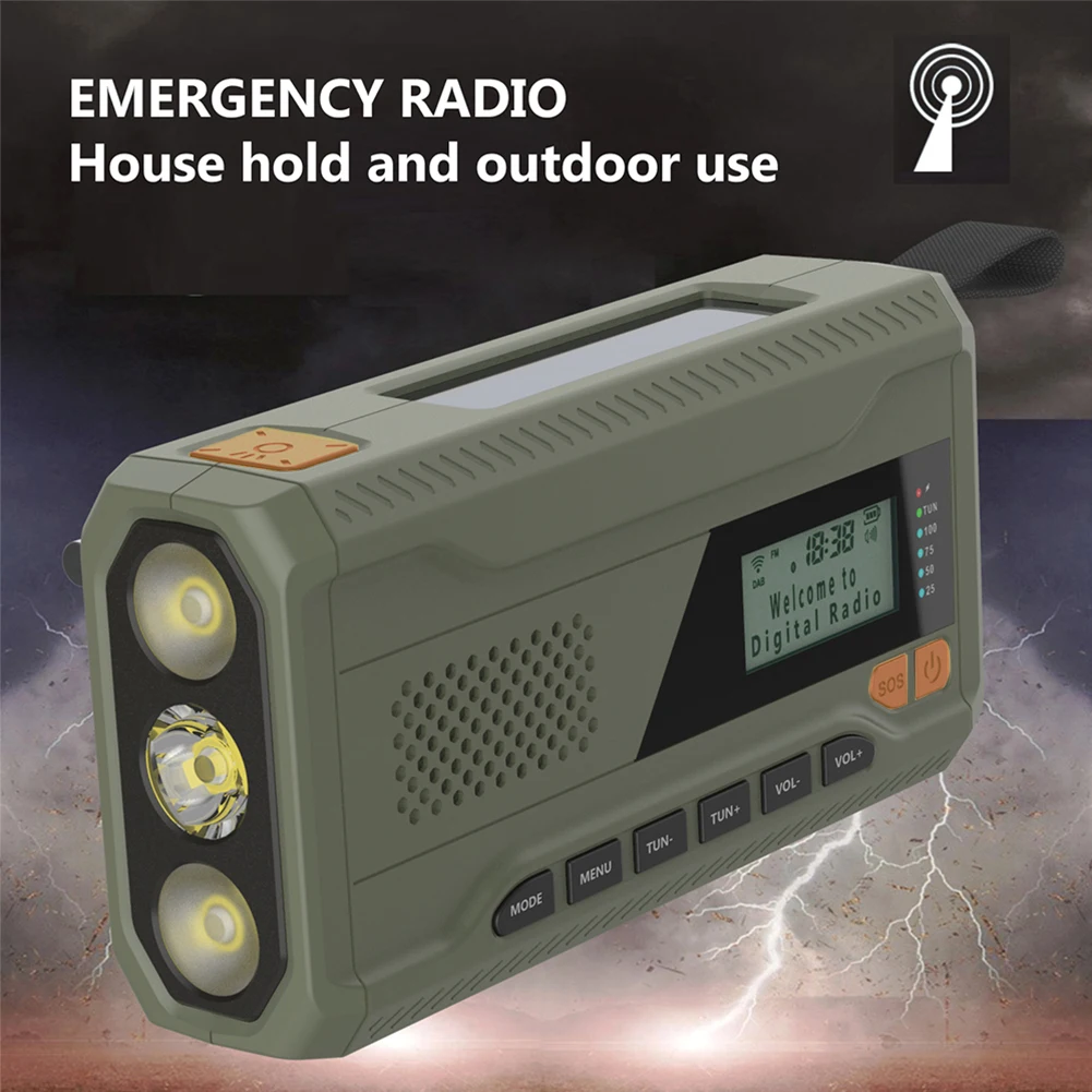 

Портативное DAB/FM-радио с фонариком, Bluetooth-колонкой, аварийным и метеорологическим радиоприемником для экстренных ситуаций, кемпинга и выживания в штормах