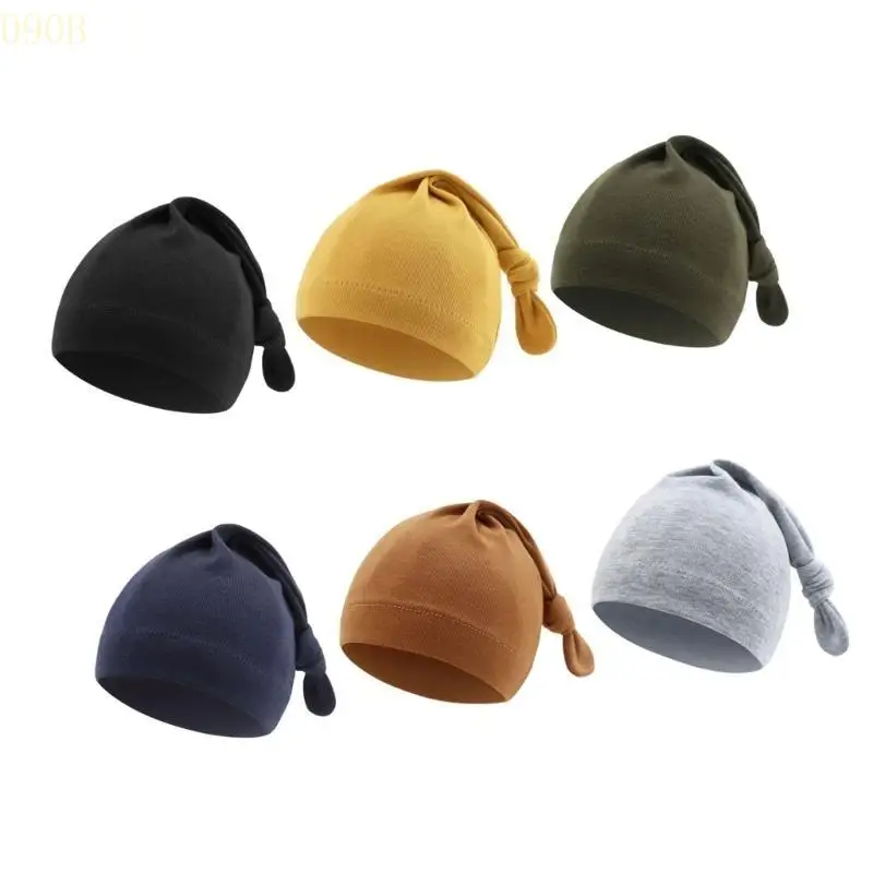 

090B 6PCS Baby Hat Long Tail Knotted Hat Windproof Infant Bonnet Caps Newborns Bonnet