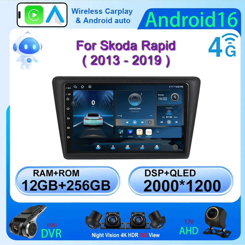 

Android 16 Carplay Car Radio For VW Skoda Rapid 2013 2014 2015 2016 2017 2018 2019 Seat Toledo 2015 - 2018 GPS Multimedia Stereo