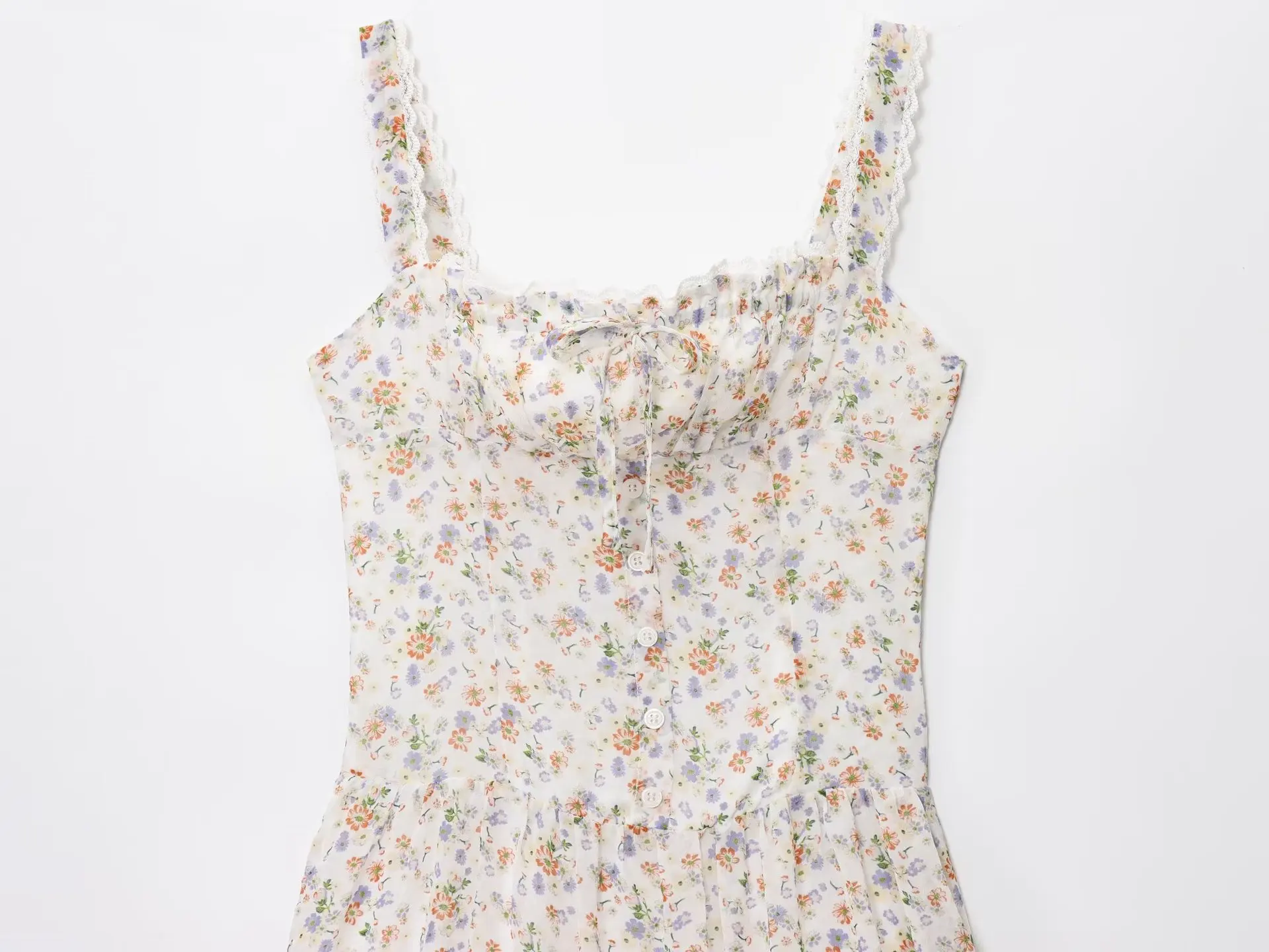 French Floral Print Maxi Dress Women's Sleeveless Square Collar Lace Camisole Long Skirt Sleeveless Suspended Strap Dress