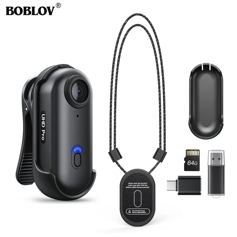 BOBLOV W4 2K Mini Body Camera Wearable 64GB Camera 360°Rotatable Clip & Magnetic Clip 800mAh Battery recording Cam For Outdoors