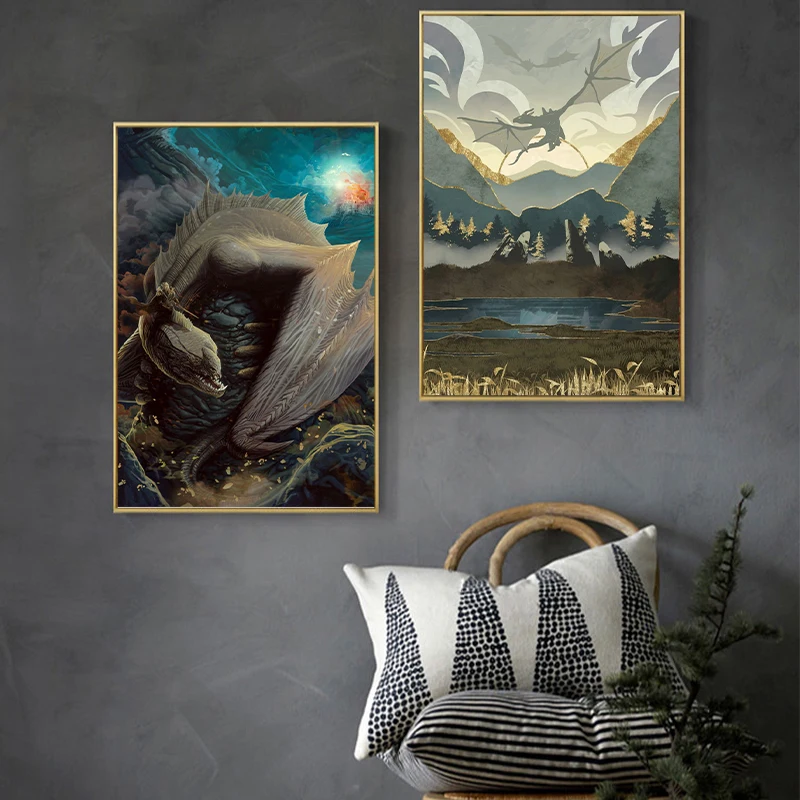 Decorative Paintings Anime Flying Dragon Posters for Wall Decor Divine Beast Decoration Pictures Room Wall Art Canvas Painting