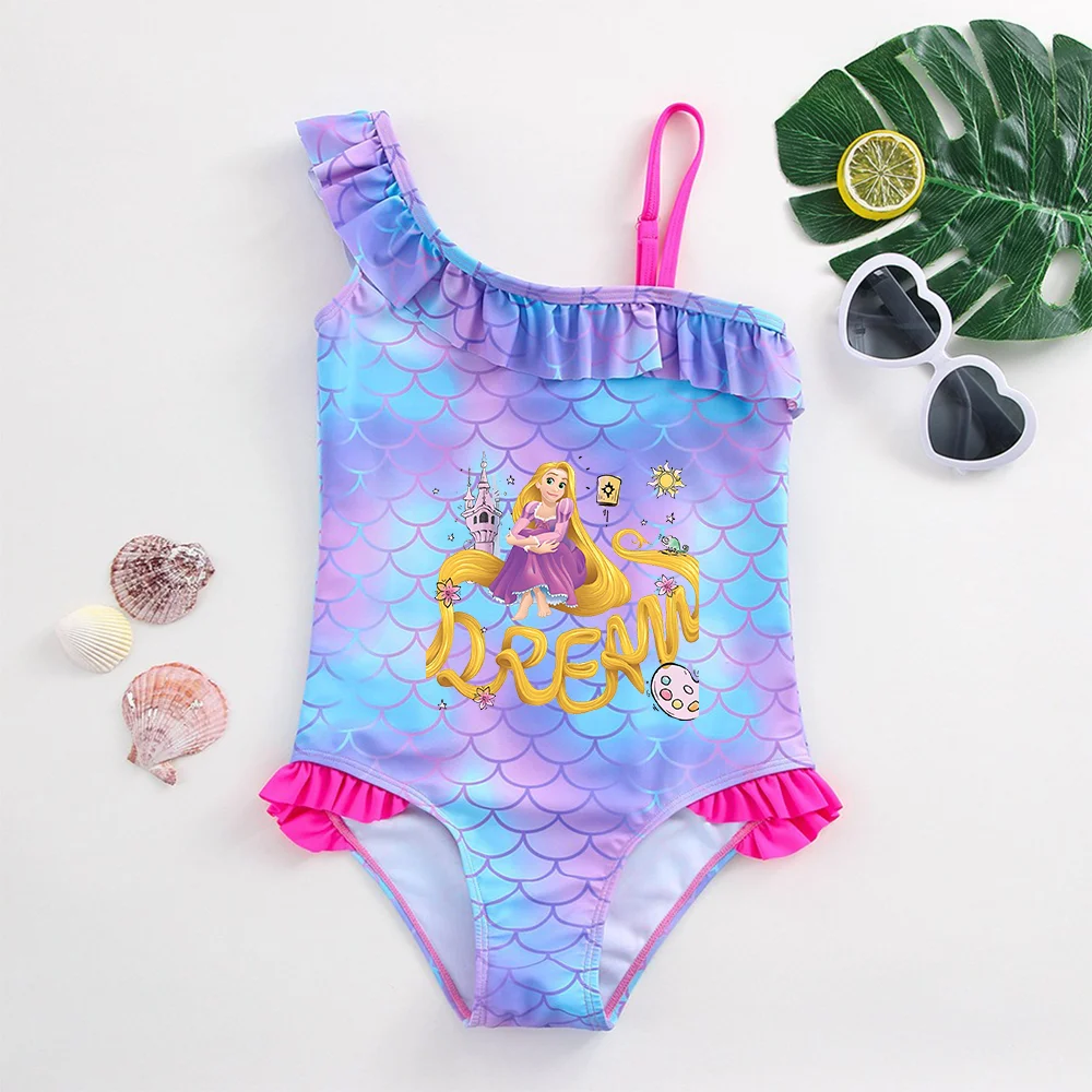 Tangled Rapunzel Princess Girls Swimsuit Mermaid One-Piece Bathing Suits Children's Dresses Summer Swimwear Beach Suit Kids Wear