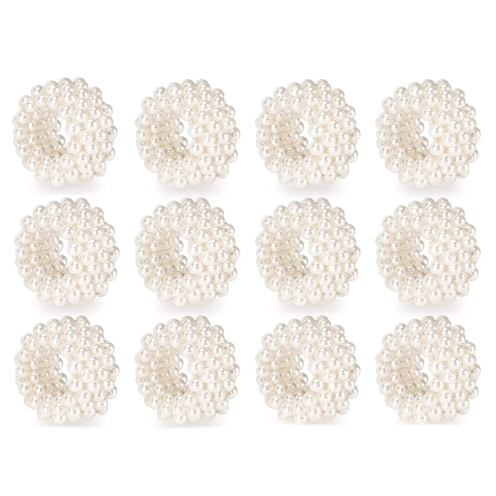 

Napkin Ring 12-Piece Set, White Pearl Wedding Napkin Buckle Table Decoration