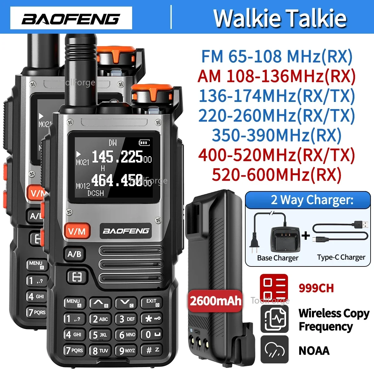 2PCS Baofeng UV-K61 Walkie Talkie Multi Band Wireless Copy Frequency 999CH Type-C AM DTMF NOAA UV-5R UV 5RH K6 K5(8) Ham Radio