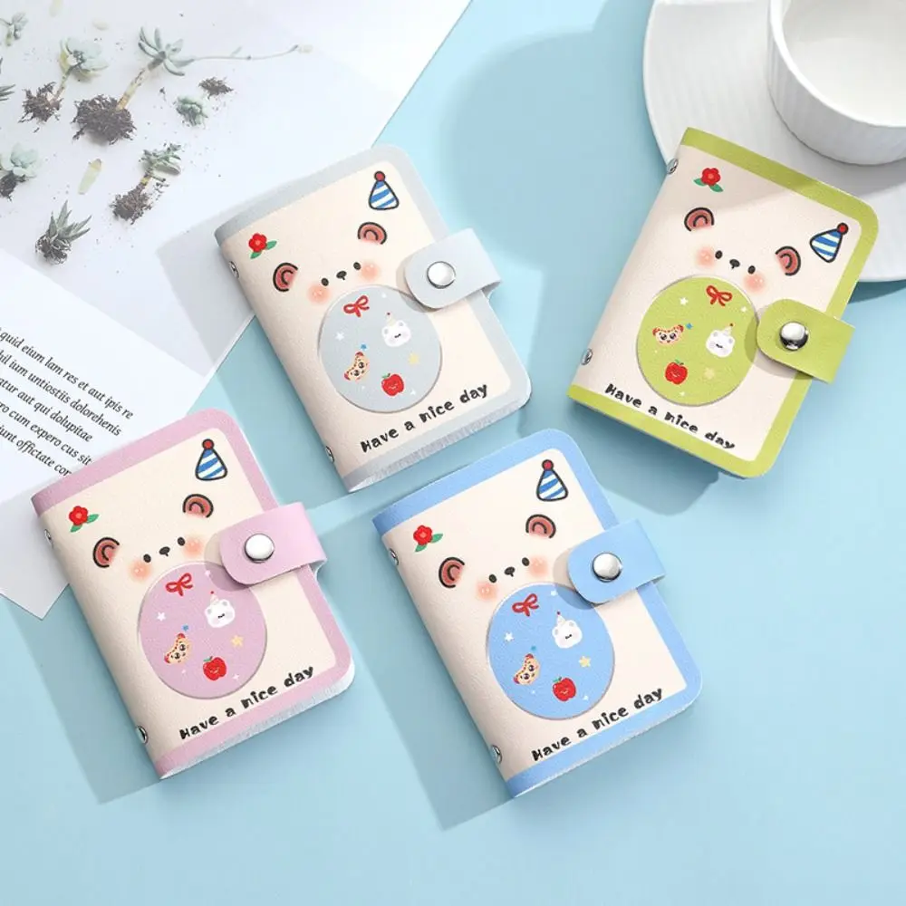 

Portable PU Leather Card Holder Case Multi Card Slot Large Capacity IC Driving License Organizer Cartoon Bear Coin Purse Student