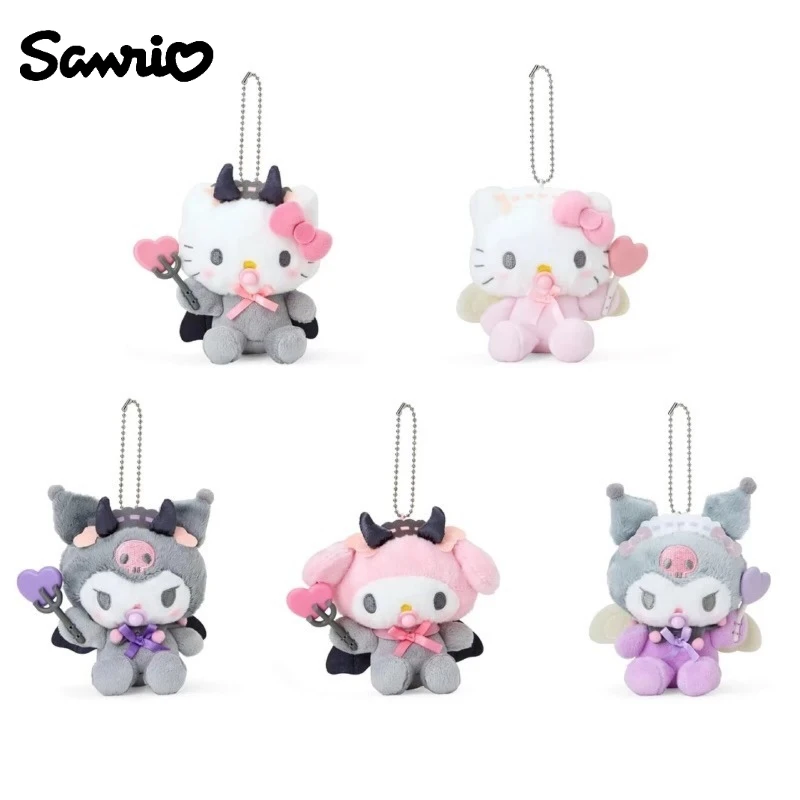 

Sanrio Hello Kitty Angel Plush Kawaii Cartoon Anime Embroidery Accessories Devil Baby Pacifier Plush Pendant Girl Keychain Gift