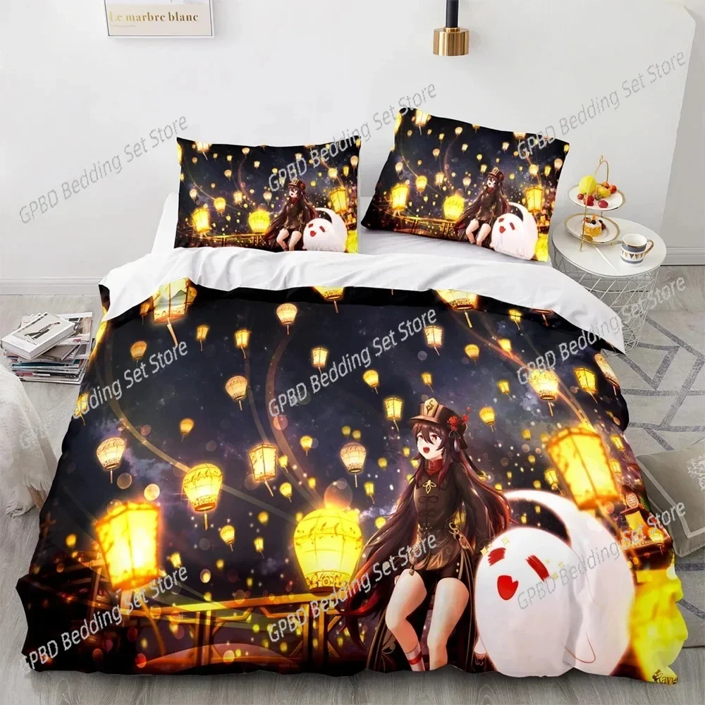 Anime Genshin Impact 3D Bedding Set Duvet Cover Pillowcases Single Twin Full Queen King Size Home Decor Quilt Boys Gift