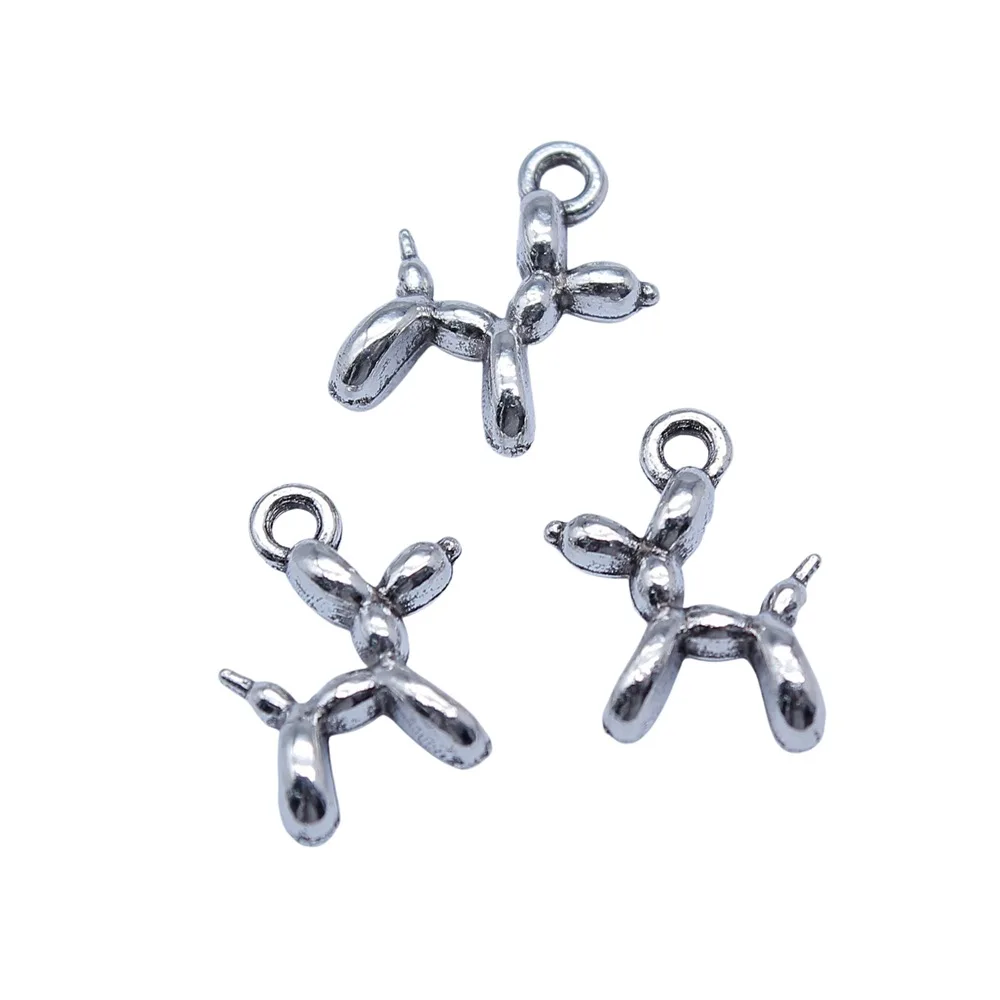 WYSIWYG 20pcs 10x14mm Antique Silver Color Small Balloon Dog Charms Pendant For DIY Jewelry Making