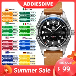 ADDIESDIVE NEW Classic Leather NH35A Automatic Watch Sapphire Retro 200M Dive Men's Mechanical Watches Super Luminous Wristwatch