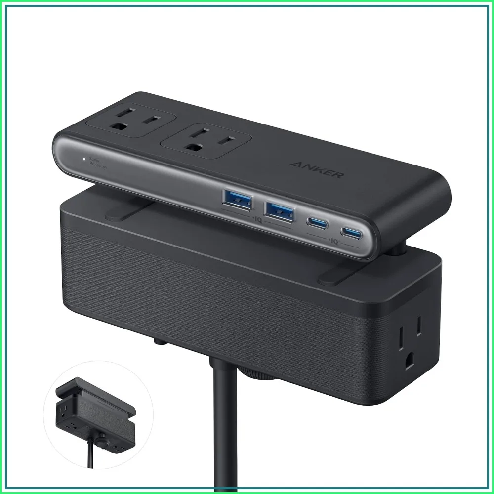 

70W USB-C Power Strip with Clamp, 10-in-1 Surge Protector, 6 AC Outlets, 2 USB-A, 2 USB-C, 5ft Cord, for Desk Edge 0.6-1.8in