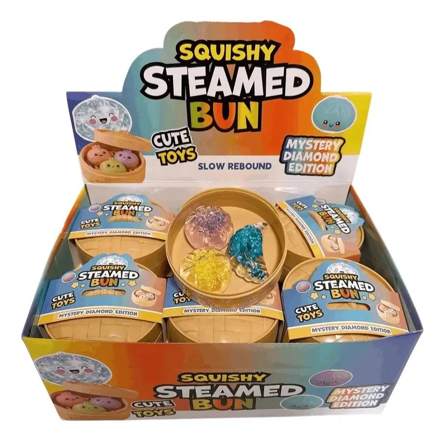 

1PK has 3 Mini Crystal Dumplings and Buns Squishy Stress Toys for Adults and,Cute Steamer Basket Design with Squeezable Bun Str