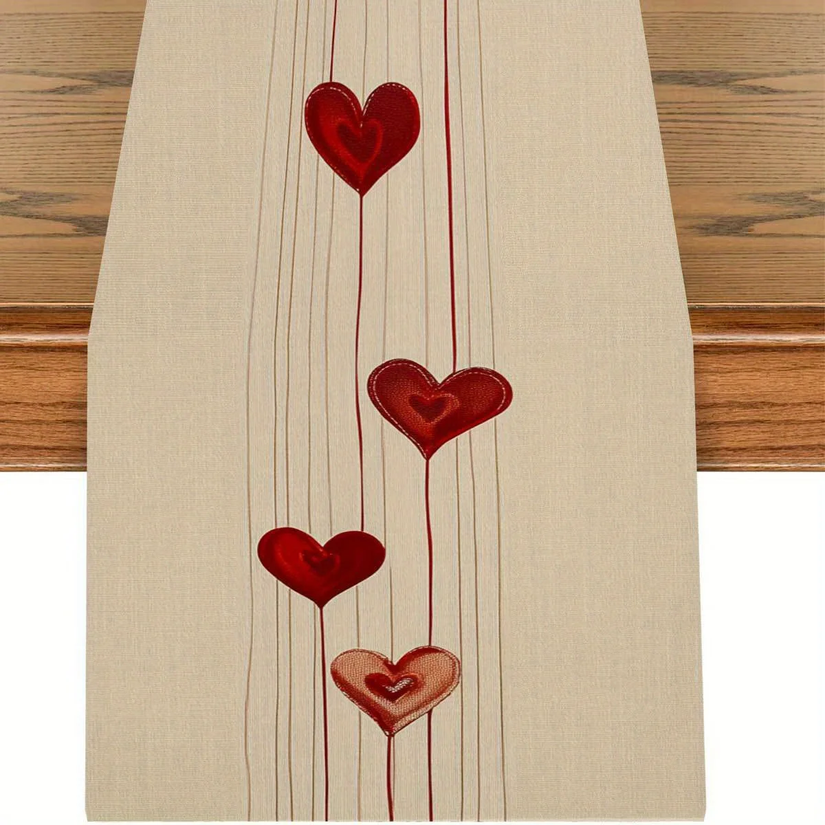 JIT Valentine's Day Hanging Heart Polyester Table Runner 2D Flat Print Artistic Home Decor Dining Table Decoration Love-Inspired