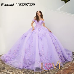 EVLAST Customized Levender Quinceanera Dress Ball Gown 3D Floral Applique Beaded Mexican Sweet 16 Vestidos De 15 Años TQD871