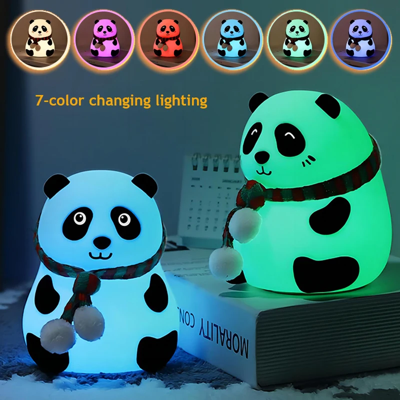 LED Night Light Cute Panda Cartoon Animals Silicone Lamp USB Rechargeable Timing Sleeping Lamp Bedroom Decoration for Children