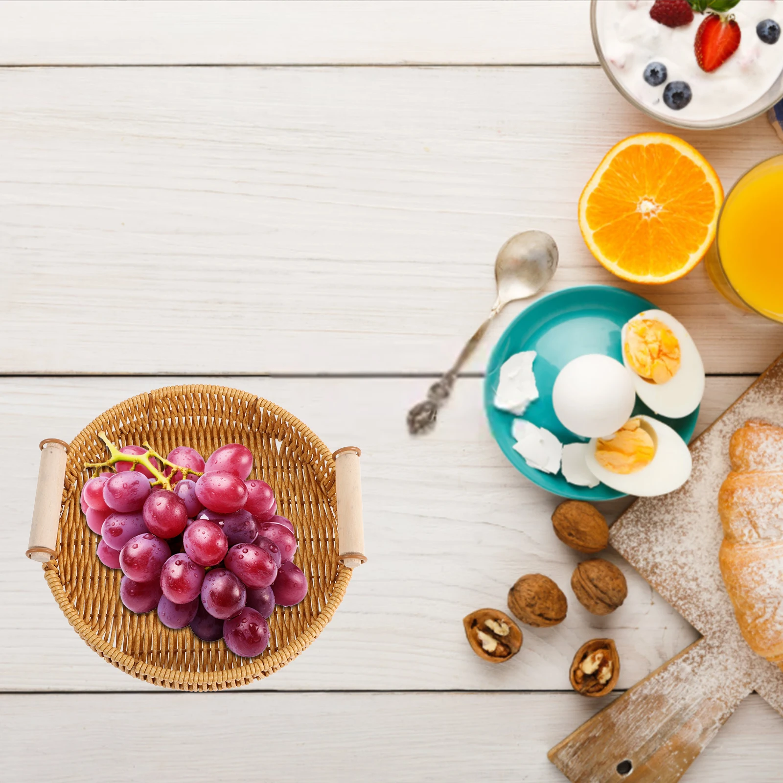 

Поднос с фруктами, декоративная корзина для хранения хлеба и конфет, журнальный столик, полотенце для рук, сервировочные корзины на столешнице, кухонный органайзер