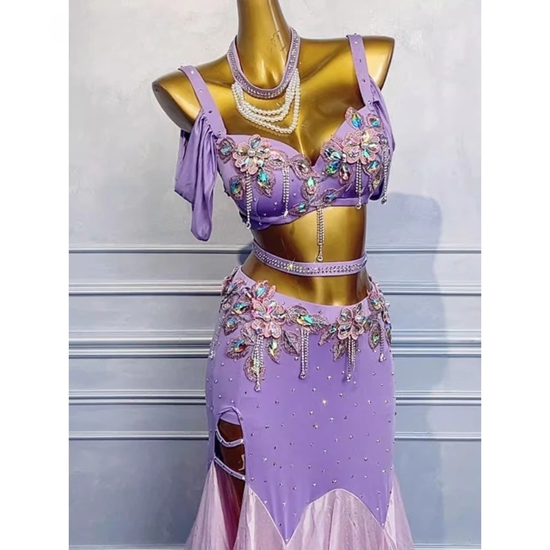 맞춤형 새로운 밸리 댄스 세트 공연 의상 연습 드레스 여성 브래지어 슬리밍 패키지 힙합 테일 스커트 오렌지 핑크 퍼플