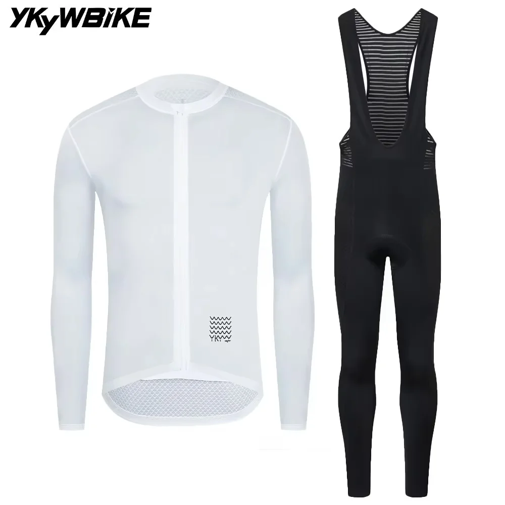 

Мужской велосипедный комплект YKYWBIKE: джерси с длинным рукавом, длинные велоштаны на лямках, одежда для велоспорта, велоформа, комплект для шоссейного велосипеда, веломайка