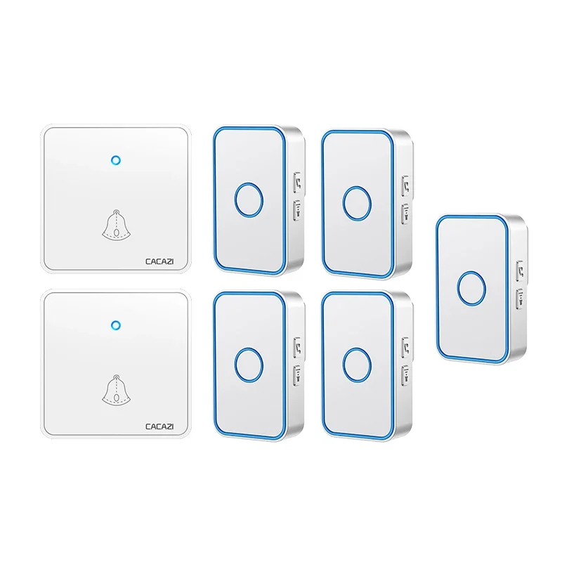 CACAZI Wireless Doorbell Waterproof 300M Range 60 Chimes Intelligent Home Flash Door Ring Bell US EU UK Plug 2 Button 5 Receiver