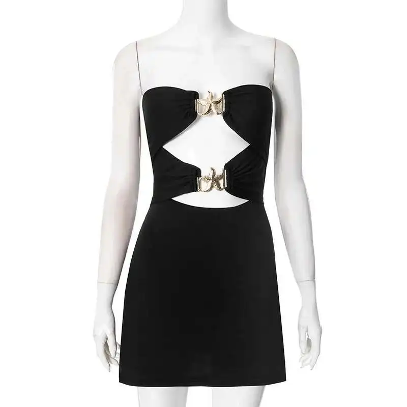 

Summer D25ds0032025 Strapless Dress with Metal Starfish Decoration and Hollowed Out Slim Fit Short Skirt Vestido Women Elegant