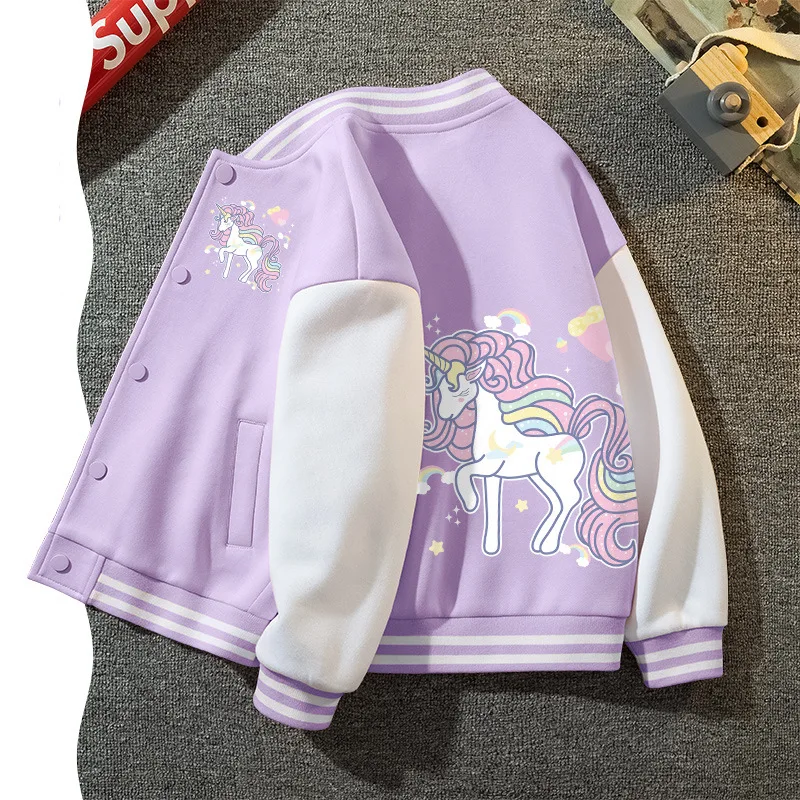 3-14 Years Autumn Winter Girl Unicorn Jacket Children Baseball Coat Girl Printed Sportswear Kids Windbreaker Jacket