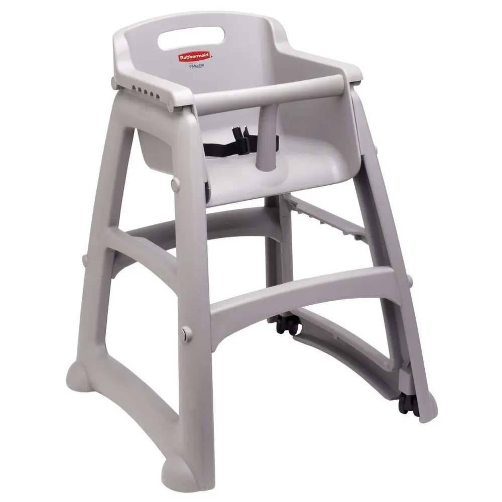 Commercial Products Sturdy High-Chair, 33lb Capacity, Platinum, Pre-Assembled with Wheels, Stackable, Fits Under Table for Child