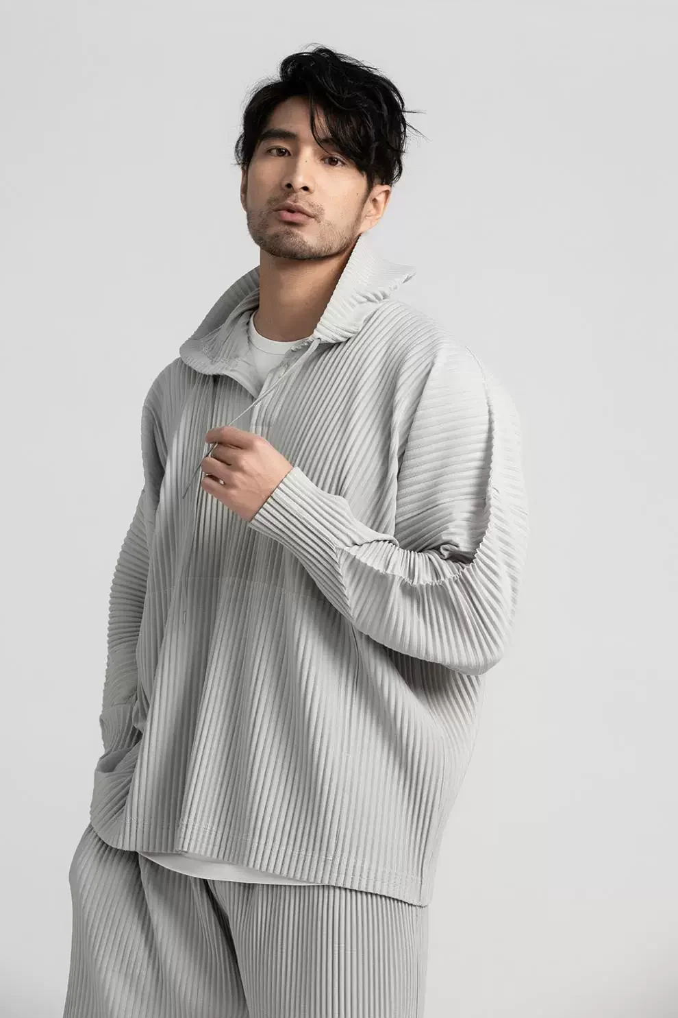 Miyake Pleated Hoodies For Men Breathable Loose Drawstring Casual Top