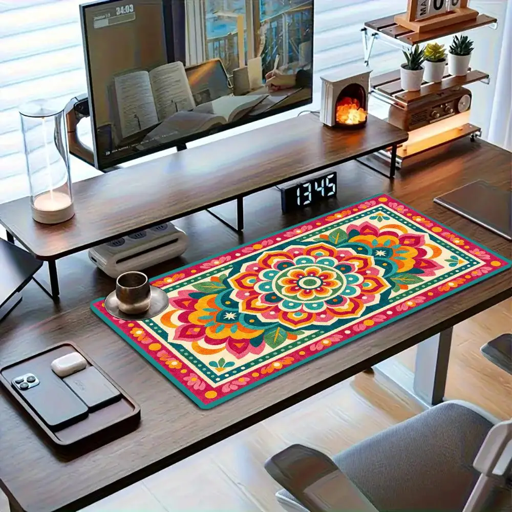 Glowing Mushroom Forest Persian Rug Pattern Desk Mat Non Slip Base For Fantasy Gaming Dorm
