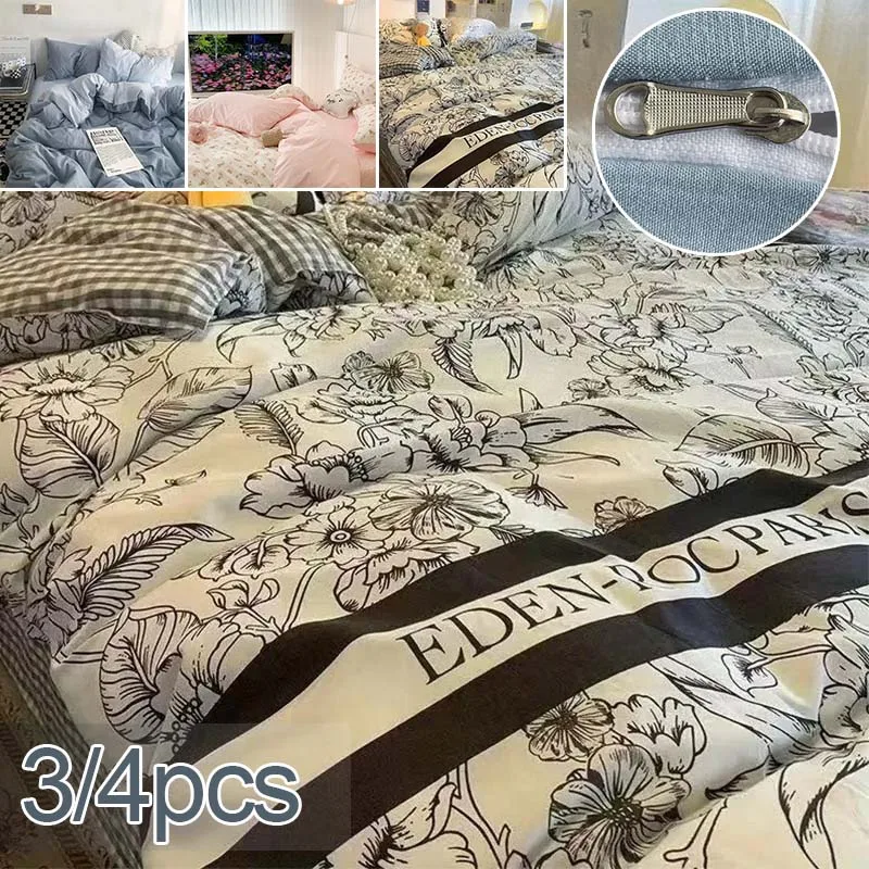 3/4pcs Soft Bedding Set Breathable Duvet Cover Sheet Pillowcase Queen King Twin Size Machine Washable Wrinkle Free for Dorm Home