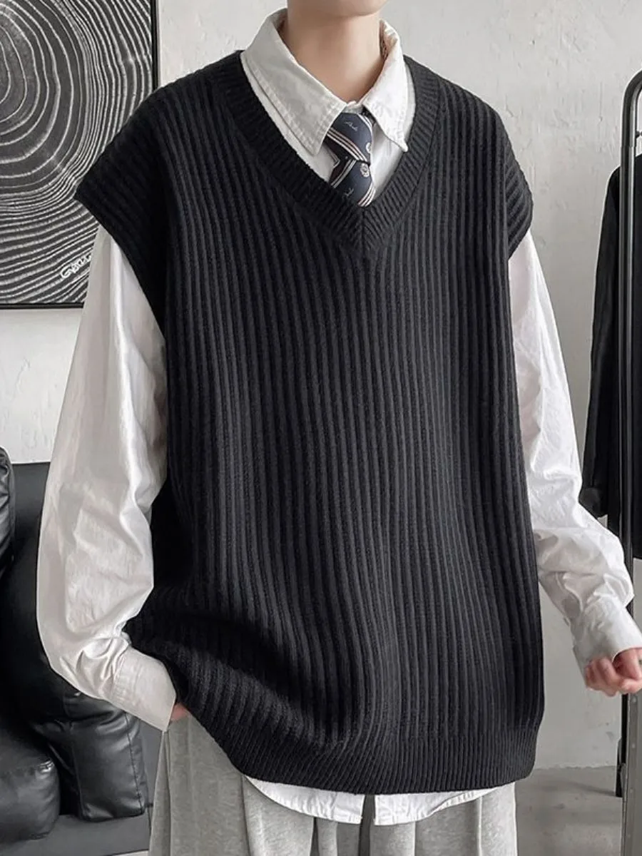 

Модный вязаный жилет с V-образным вырезом для мужчин, большие размеры, осень-зима, повседневный стиль, открытые плечи, рабочая одежда, модный
