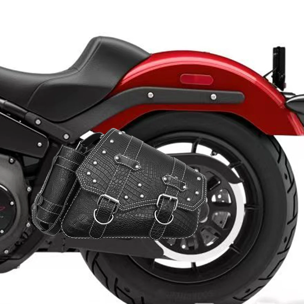 Synthetic Leather Motorcycle Saddlebag Swingarm Bag Tool Pouch for Softail Dyna Models - Durable Storage for Bikers