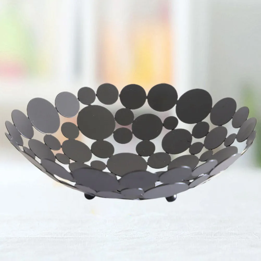Hollow Round Iron Fruit Plate Gold Plated Artistic Wrought Iron Storage Basket Living Room Kitchen Vegetable Bread Holder