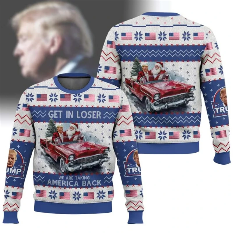 Autumn New Christmas Sweater Donald Trump 3D Print Funny Xmas Sweatshirts For Women Clothes Fashion Oversized Kids Tracksuits