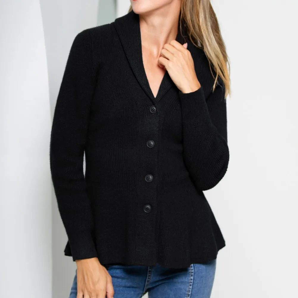 BP damski sweter rozpinany Slim Fit Peplum Hem bluza z długim rękawem szal Lapel zapinany na guziki sweter jesienny w stylu Harajuku Top