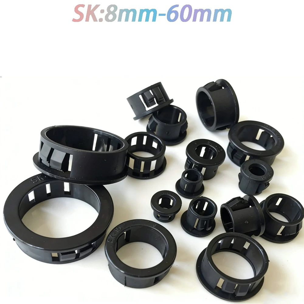 Black Buckle Type Wire Guard Ring Nylon Round Cover Snap on Loop Sheath Threading Sleeve Cable Coil 8mm-60mm Hole Plug Cover