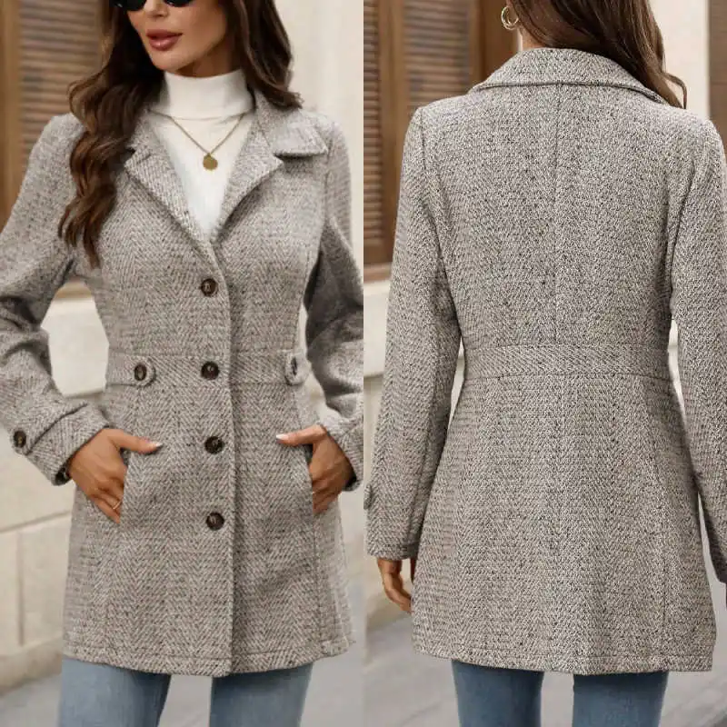 

Autumn Winter Woman Overcoat Mid-Length Wool Blend Coat Single-breasted Slim Fit Outerwear Warmth Coat Customized