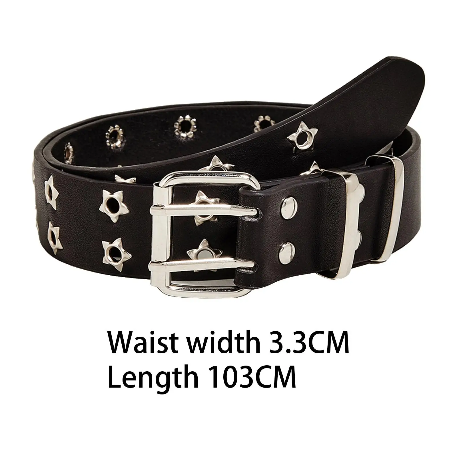 Fashion Women Leather Belt Double Grommet Belt Metal Buckle Gothic Punk Belt