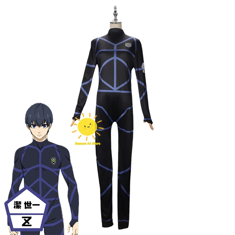 Anime Isagi Nagi Cosplay Blue Cosplay Costumes Lock Football Training Uniform Dark Tight Jumpsuit Halloween Carnival Cos Unisex view 3