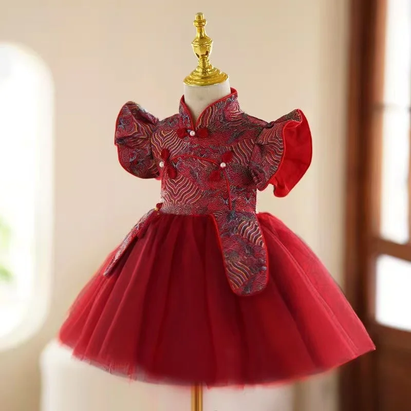 

Children's Dress Baby Girl Summer Chinese Style One Year Old Sleeveless Girl Mesh Princess Short Skirt Kids Clothing