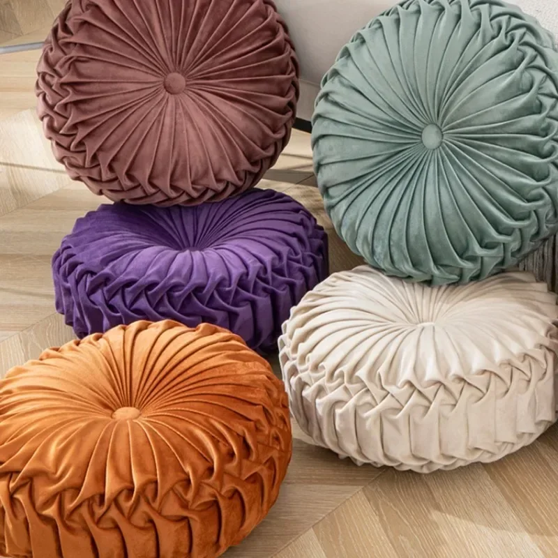 

Nordic Pumpkin Cushion Light Luxury Pure Color Velvet Pillow Living Room Wheel Round Futon Bay Window Cushion Tatami