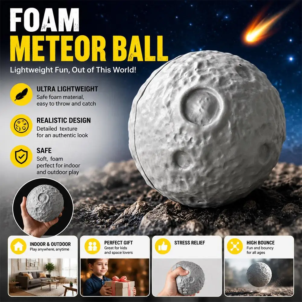 Balle anti-stress en mousse EVA, modèle réaliste de météorite, lune ou astéroïde, jouet sensoriel souple pour l'exercice des mains
