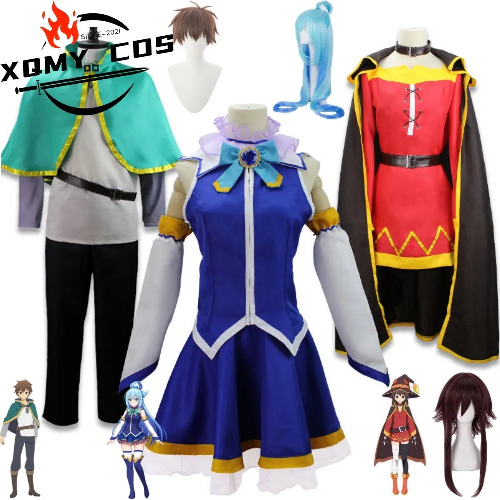 

XqAnime Konosuba God'S Blessing On This Wonderful World Satou Kazuma Aqua Trouble Archwizard Megumin Cosplay Costume Wig Suit