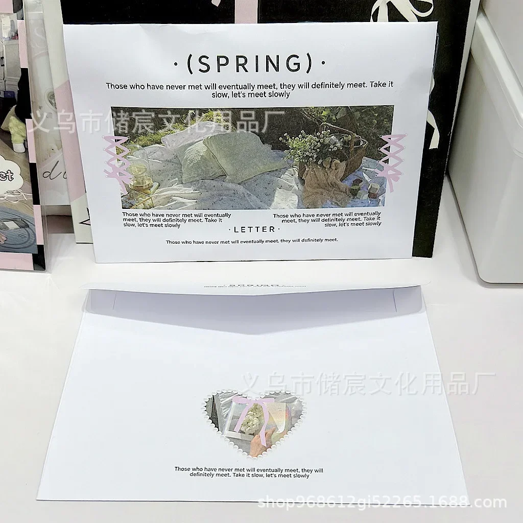 Imagem -05 - Coreano Ins Carta Estética da Primavera Envelope de Papel Kraft Kpop Cartão de Foto de Polegadas Embalagem Faça Você Mesmo Pacote de Cartão de Menina Kawaii Peças