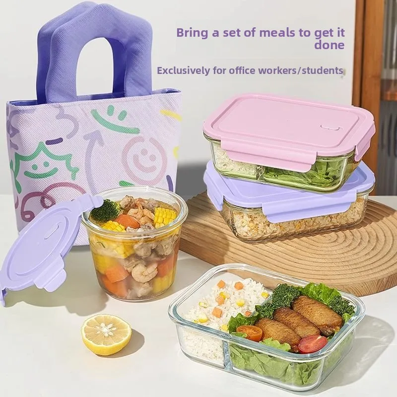 High Aesthetic Glass Lunch Box Microwave Safe New 2025 Version Bento Box Meal Prep Container for Office Workers Freshness Pre...