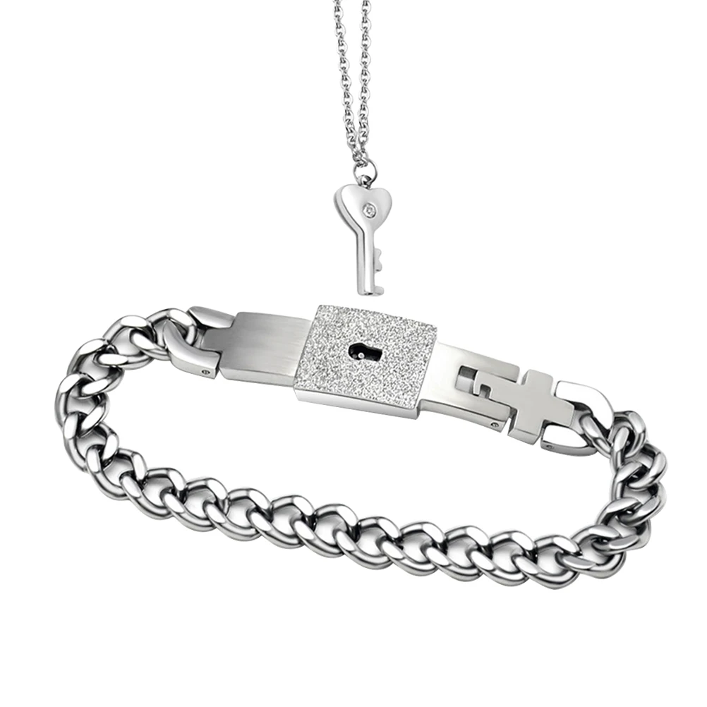 

2pcs Couple Engraved Lettering Bracelets Matching Necklace Set corrosion resistant eco friendly romantic gift for Valentine