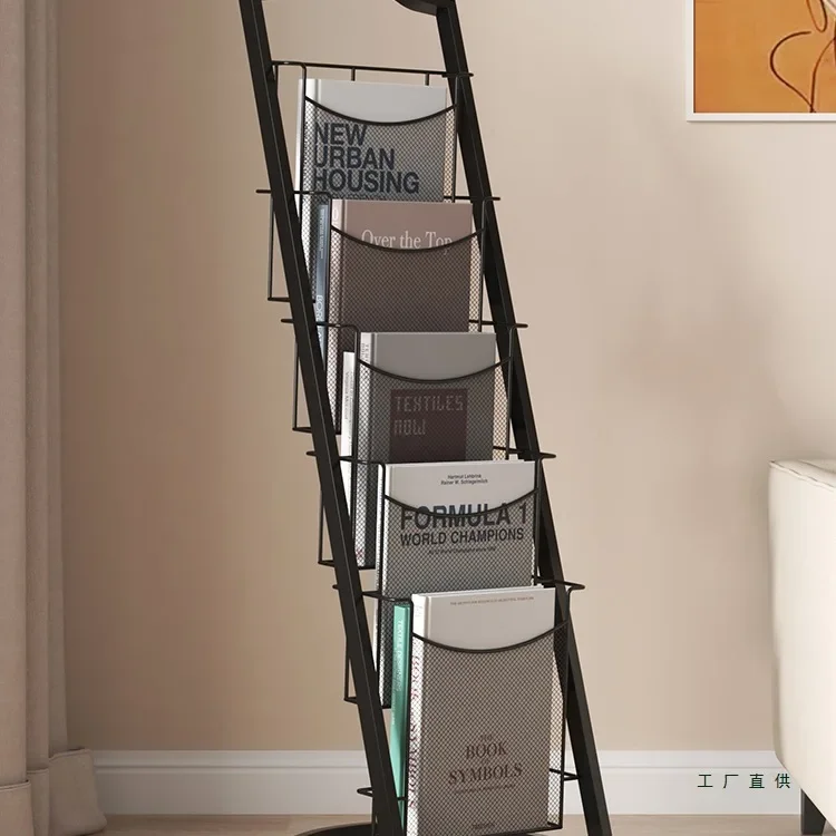 Wrought iron newspaper magazine bookshelf information manual single display books and periodicals