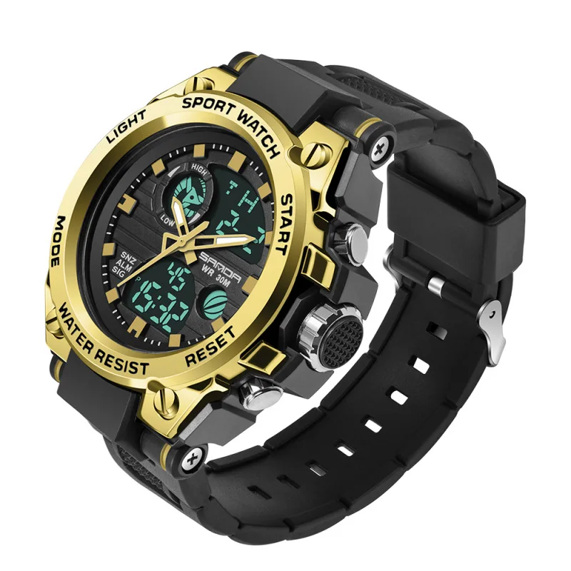 Hot selling large dial men's student fashionable multifunctional dual display waterproof electronic watch birthday gift