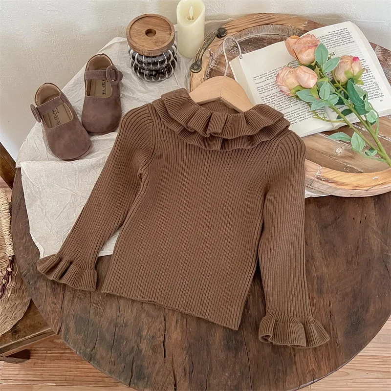 Mädchen Pullover Herbst und Winter neue doppels chichtige Rüschen Kragen unten Pullover Kind Spitze Kragen Pullover weibliche Schatz Kleidung